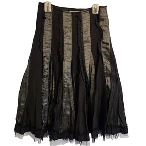 SeVilla Canada Black Gored Full Midi Skirt Tulle Hem Steampunk Whimsigoth Size 8